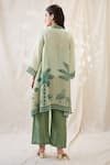 Shop_Soup By Sougat Paul_Green Linen Embroidery Mandarin Collar Noorani Embellished Kurta Set _at_Aza_Fashions