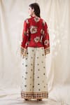 Shop_Soup By Sougat Paul_Red Linen Embroidery V-neck Gulzaar Embellished Angrakha Set _at_Aza_Fashions