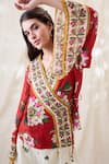 Soup By Sougat Paul_Red Linen Embroidery V-neck Gulzaar Embellished Angrakha Set _Online_at_Aza_Fashions