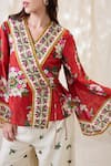 Buy_Soup By Sougat Paul_Red Linen Embroidery V-neck Gulzaar Embellished Angrakha Set 