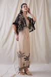 Buy_Soup By Sougat Paul_Beige Cotton, Silk, Net Embroidery, Sequins Noorani Printed Jumpsuit And Jacket _Online_at_Aza_Fashions