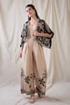 Buy_Soup By Sougat Paul_Beige Cotton, Silk, Net Embroidery, Sequins Noorani Printed Jumpsuit And Jacket _at_Aza_Fashions