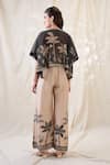 Shop_Soup By Sougat Paul_Beige Cotton, Silk, Net Embroidery, Sequins Noorani Printed Jumpsuit And Jacket _at_Aza_Fashions