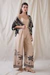 Shop_Soup By Sougat Paul_Beige Cotton, Silk, Net Embroidery, Sequins Noorani Printed Jumpsuit And Jacket _Online_at_Aza_Fashions