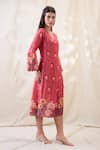 Soup By Sougat Paul_Pink Linen Embroidery V-neck Ravya Front Overlapped Dress _Online_at_Aza_Fashions