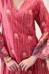 Soup By Sougat Paul_Pink Linen Embroidery V-neck Ravya Front Overlapped Dress _at_Aza_Fashions