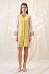Buy_Soup By Sougat Paul_Yellow Linen Embroidery Collared Embellished Dress _at_Aza_Fashions