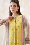 Shop_Soup By Sougat Paul_Yellow Linen Embroidery Collared Embellished Dress _Online_at_Aza_Fashions