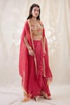 Soup By Sougat Paul_Pink Cotton, Net Embroidery Round Ravya Drape Skirt Set With Embellished Cape _at_Aza_Fashions