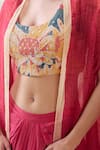 Buy_Soup By Sougat Paul_Pink Cotton, Net Embroidery Round Ravya Drape Skirt Set With Embellished Cape 