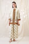Buy_Soup By Sougat Paul_Beige Linen Embroidery Mandarin Collar Gulazaar Tunic Pant Set _at_Aza_Fashions