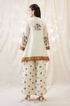 Shop_Soup By Sougat Paul_Beige Linen Embroidery Mandarin Collar Gulazaar Tunic Pant Set _at_Aza_Fashions