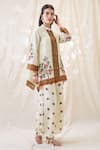 Buy_Soup By Sougat Paul_Beige Linen Embroidery Mandarin Collar Gulazaar Tunic Pant Set _Online_at_Aza_Fashions