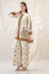 Shop_Soup By Sougat Paul_Beige Linen Embroidery Mandarin Collar Gulazaar Tunic Pant Set _Online_at_Aza_Fashions