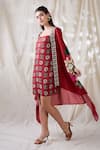 Shop_Soup By Sougat Paul_Red Linen, Cotton, Silk Embroidery Square Gulzaar Printed Dress And Jacket Set _Online_at_Aza_Fashions