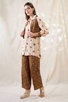 Buy_Soup By Sougat Paul_Beige Cotton, Silk Embroidery Collared, Gulzaar Printed Kurta Set With Jacket _Online_at_Aza_Fashions