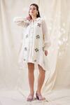 Buy_Soup By Sougat Paul_White Linen Embroidery Collared Gulzaar Appliqued Dress _at_Aza_Fashions