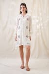 Soup By Sougat Paul_White Linen Embroidery Collared Gulzaar Appliqued Dress _Online_at_Aza_Fashions