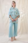 Soup By Sougat Paul_Blue Linen Embroidery, Lace Collared Gulzaar Appliqued Co-ord Set _Online_at_Aza_Fashions