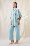 Buy_Soup By Sougat Paul_Blue Linen Embroidery, Lace Collared Gulzaar Appliqued Co-ord Set _Online_at_Aza_Fashions
