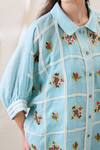 Soup By Sougat Paul_Blue Linen Embroidery, Lace Collared Gulzaar Appliqued Co-ord Set _at_Aza_Fashions