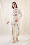 Buy_Soup By Sougat Paul_White Linen Embroidery Mandarin Gulzaar Appliqued Peplum Top And Palazzo Set _at_Aza_Fashions