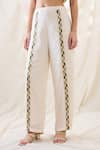 Buy_Soup By Sougat Paul_White Linen Embroidery Mandarin Gulzaar Appliqued Peplum Top And Palazzo Set _Online_at_Aza_Fashions