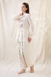 Shop_Soup By Sougat Paul_White Linen Embroidery Mandarin Gulzaar Appliqued Peplum Top And Palazzo Set _Online_at_Aza_Fashions