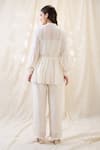 Shop_Soup By Sougat Paul_White Linen Embroidery Mandarin Gulzaar Appliqued Peplum Top And Palazzo Set _at_Aza_Fashions