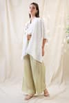 Soup By Sougat Paul_White Linen Embroidery Shawl Neck Gulzaar Appliqued Co-ord Set _Online_at_Aza_Fashions