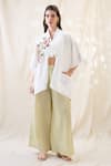 Buy_Soup By Sougat Paul_White Linen Embroidery Shawl Neck Gulzaar Appliqued Co-ord Set _at_Aza_Fashions