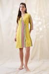 Buy_Soup By Sougat Paul_Yellow Linen Embroidery V-neck Printed Overlapped Dress _at_Aza_Fashions