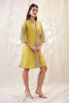 Buy_Soup By Sougat Paul_Yellow Linen Embroidery V-neck Printed Overlapped Dress _Online_at_Aza_Fashions