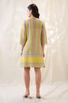 Shop_Soup By Sougat Paul_Yellow Linen Embroidery V-neck Printed Overlapped Dress _at_Aza_Fashions