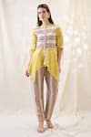 Buy_Soup By Sougat Paul_Yellow Linen Embroidery Round Neck Printed Handkerchief Top With Pants _at_Aza_Fashions