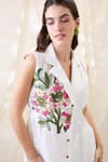 Soup By Sougat Paul_White Linen Embroidery Collared Gulzaar Appliqued Co-ord Set _Online_at_Aza_Fashions