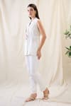 Buy_Soup By Sougat Paul_White Linen Embroidery Collared Gulzaar Appliqued Co-ord Set _Online_at_Aza_Fashions