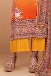 Shop_Nirraamyaa_Mustard Bemberg, Georgette, Crepe Rhinestones Round Floral Print Kurta Pant Set _Online_at_Aza_Fashions