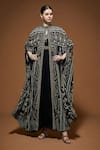 Buy_Nirraamyaa_Black Bemberg, Georgette, Viscose, Crepe Rhinestones, Designer Cape And Kurta Set _at_Aza_Fashions