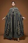 Nirraamyaa_Black Bemberg, Georgette, Viscose, Crepe Rhinestones, Designer Cape And Kurta Set _at_Aza_Fashions