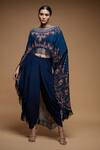 Buy_Nirraamyaa_Blue Bemberg, Crepe Embroidery Round Neck Rhinestone Embellished Dhoti Set _at_Aza_Fashions