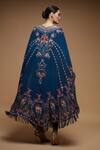 Shop_Nirraamyaa_Blue Bemberg, Crepe Embroidery Round Neck Rhinestone Embellished Dhoti Set _at_Aza_Fashions