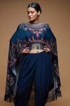Shop_Nirraamyaa_Blue Bemberg, Crepe Embroidery Round Neck Rhinestone Embellished Dhoti Set _Online_at_Aza_Fashions