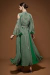 Shop_Nirraamyaa_Emerald Green Bemberg Rhinestones Keyhole Neck Embroidered Kaftan With Belt _at_Aza_Fashions