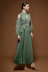 Buy_Nirraamyaa_Emerald Green Bemberg Rhinestones Keyhole Neck Embroidered Kaftan With Belt _Online_at_Aza_Fashions