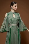 Shop_Nirraamyaa_Emerald Green Bemberg Rhinestones Keyhole Neck Embroidered Kaftan With Belt _Online_at_Aza_Fashions