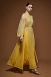Buy_Nirraamyaa_Yellow Bemberg, Crepe Rhinestones Keyhole Neck Embellished Kaftan _Online_at_Aza_Fashions
