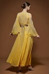 Shop_Nirraamyaa_Yellow Bemberg, Crepe Rhinestones Keyhole Neck Embellished Kaftan _at_Aza_Fashions