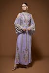 Buy_Nirraamyaa_Purple Bemberg, Crepe Rhinestones, Embroidery Keyhole Designer Kaftan With Belt _at_Aza_Fashions