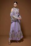 Buy_Nirraamyaa_Purple Bemberg, Crepe Rhinestones, Embroidery Keyhole Designer Kaftan With Belt _Online_at_Aza_Fashions